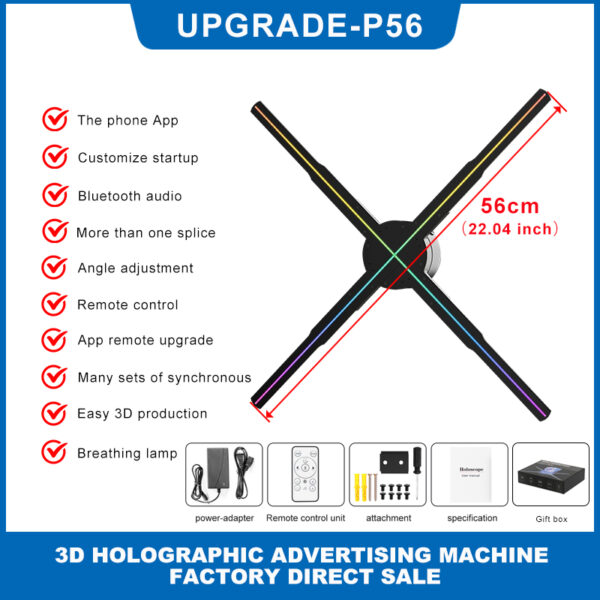 P56 4 Blades Advertising Machine 56cm 3D Holographic Display Projector with WIFI 3D Hologram LED Fan