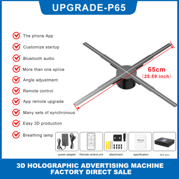 P65 Shenzhen Factory Wholesale Spinning Display 3D Indoor 65cm Fan Hologram Advertising Led Display Fan
