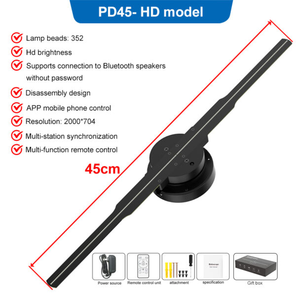 PD45 45cm 3D Hologram Projector LED Fan Animated Advertising Equipment SD Card Support Rotating Display