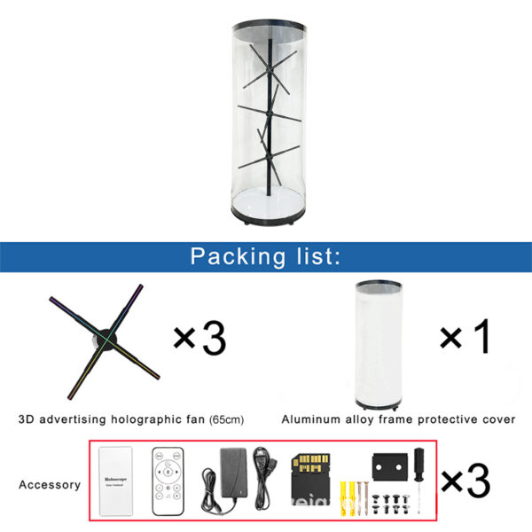 1X3 65cm 3D Holographic LED Fan Projector Cylindrical Human Splicing Solution for Outdoor Medical Treatment