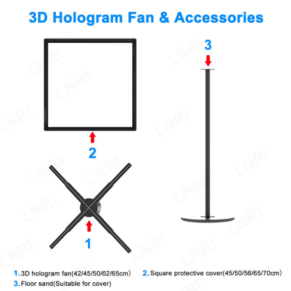 3D LED Holographic Display with Square Safety Acrylic Cover Floor Stand Indoor Advertising Equipment OEM Supplier